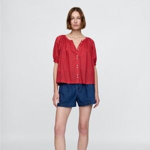 NWT Gap × DÔEN Gingham Blouse Top Vermillion Red
